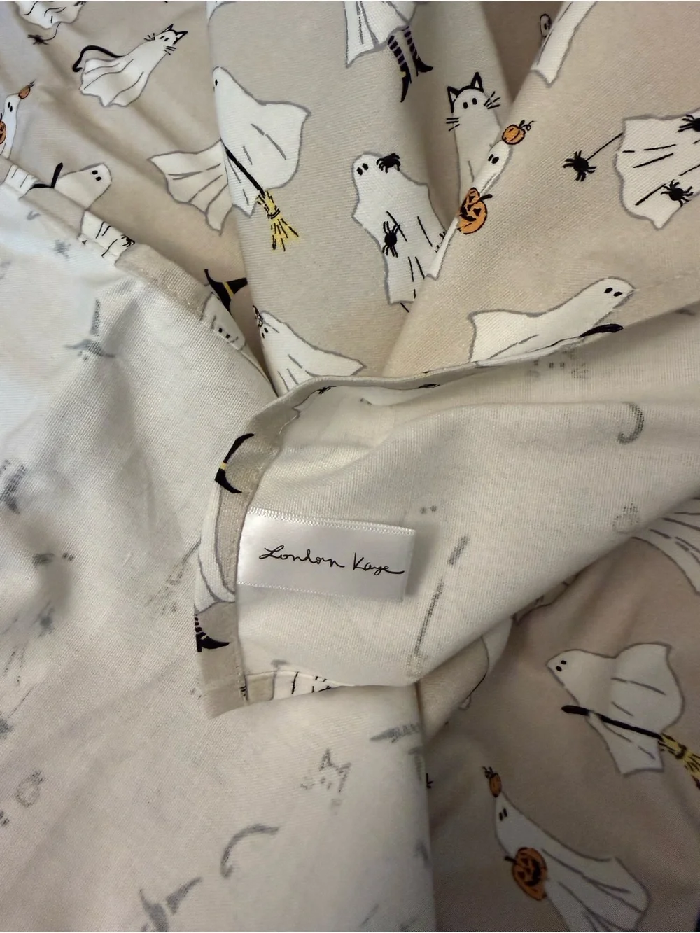 Light Taupe Cat, witch, ghost Pattern Cotton table cloth- 60x120